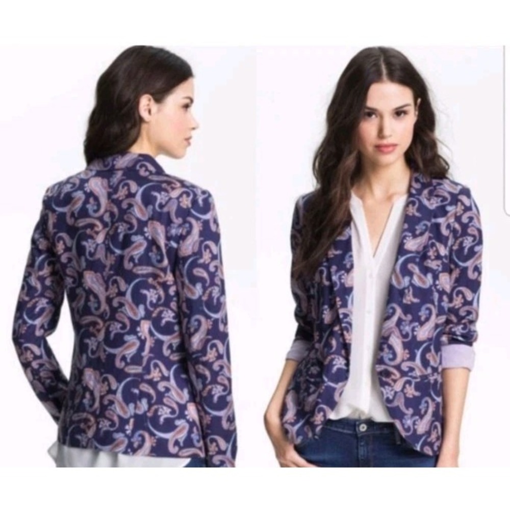 Nordstrom Hinge M Paisley Blazer 1 Button Pockets Flip Cuff Boho Western Career‎